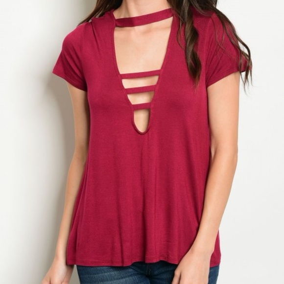 Fierce Broad Tops - Red Choker Plunging Top